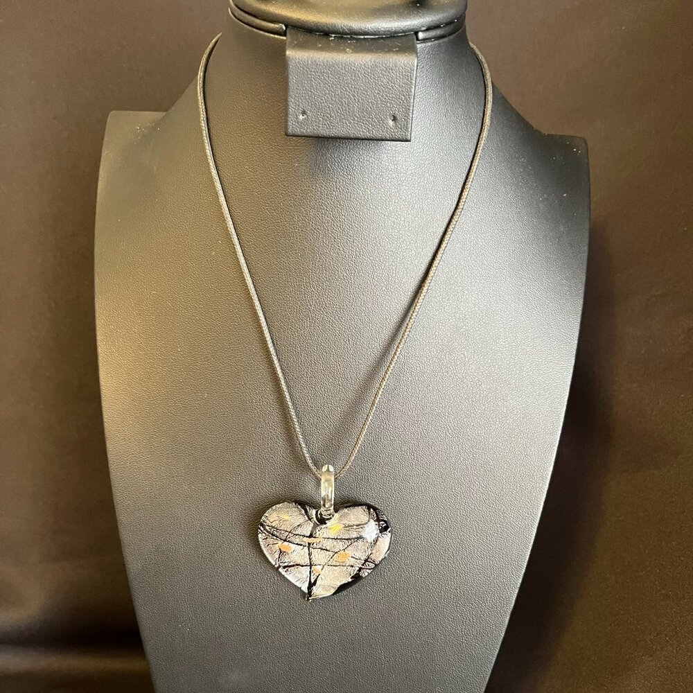3D Heart Lampwork & Dichroic Glass Pendant - Picture 2 of 7
